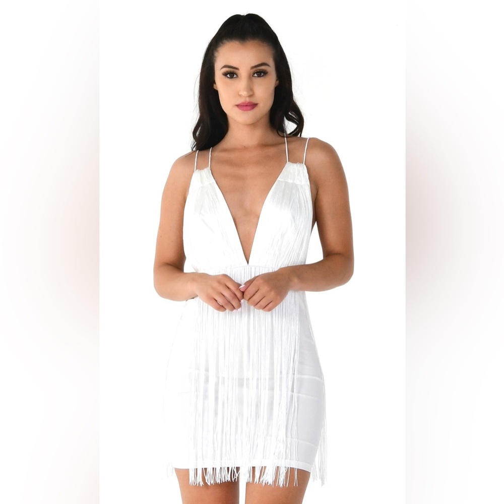 White Fringes Mini Dress